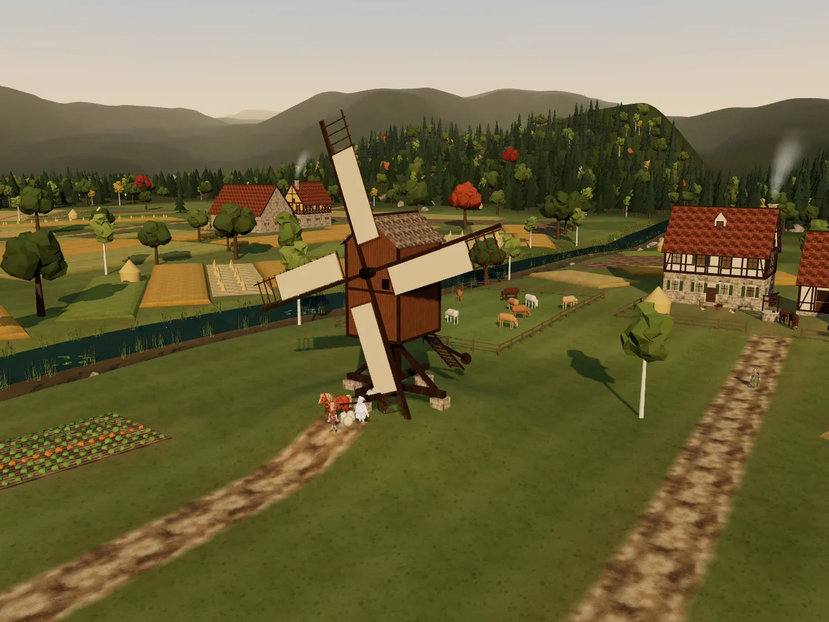 The windmill, a farm and the strip fields south of the stream