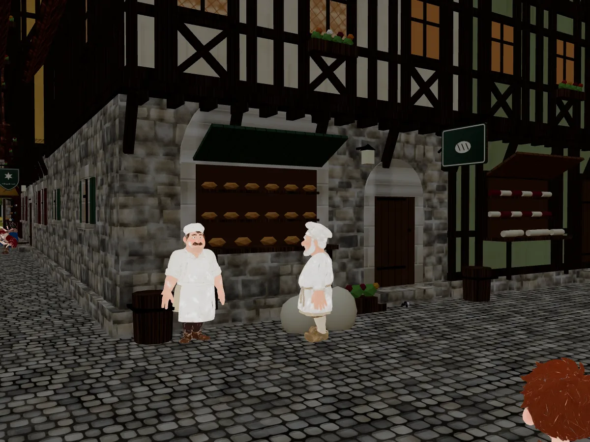The bakery on the square: the baker, and the miller delivering his flour
